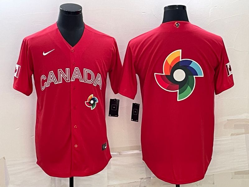 Men 2023 World Cub Canada Blank Red Nike MLB Jersey5